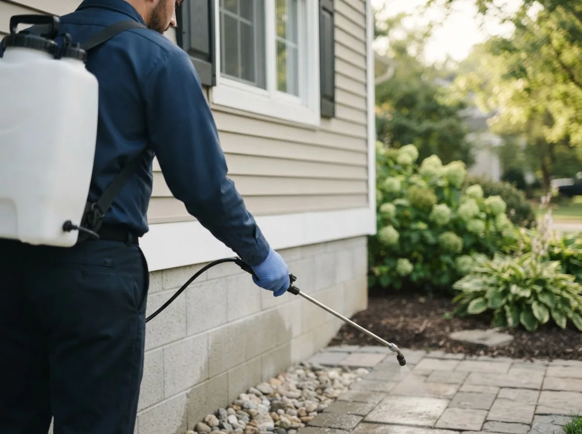 Pest control technician inspecting a home in Coal Mountain, WV